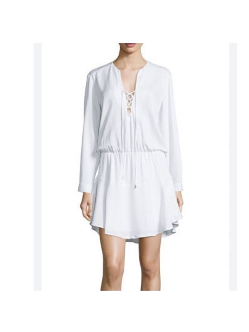 KARINA GRIMALDI Carol Solid Lace Up Mini Dress Lace White Size SMALL Style 3037